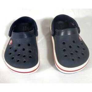 Crocs Kids Classic Clog Navy Blue Red White Size  C6 Toddler  Good Condition